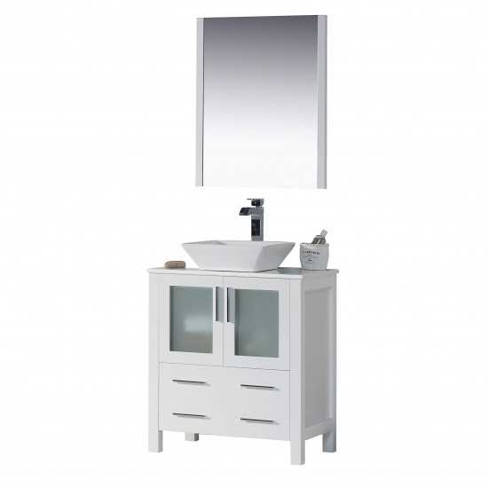 Sydney 30 Inch Vanity with Ceramic Vessel Sink & Mirror - White