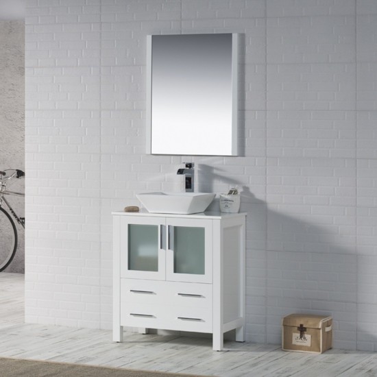 Sydney 30 Inch Vanity with Ceramic Vessel Sink & Mirror - White