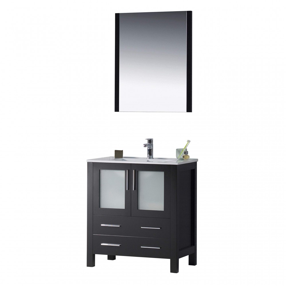 Sydney 30 Inch Vanity with Ceramic Sink & Mirror - Espresso