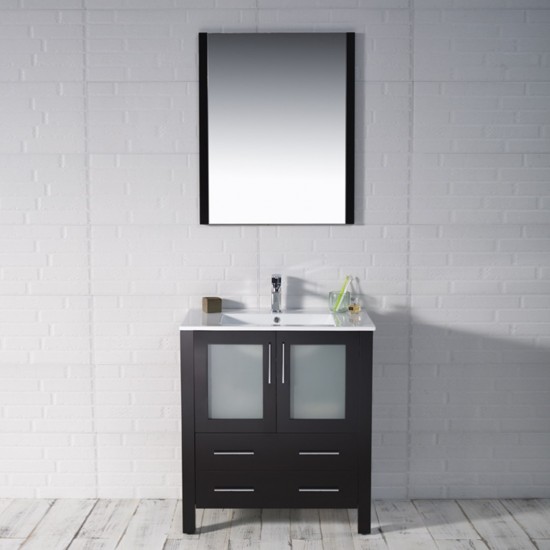 Sydney 30 Inch Vanity with Ceramic Sink & Mirror - Espresso