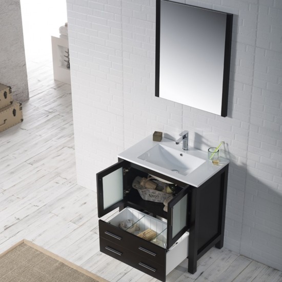 Sydney 30 Inch Vanity with Ceramic Sink & Mirror - Espresso