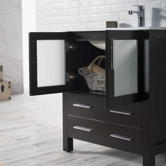 Sydney 30 Inch Vanity with Ceramic Sink & Mirror - Espresso