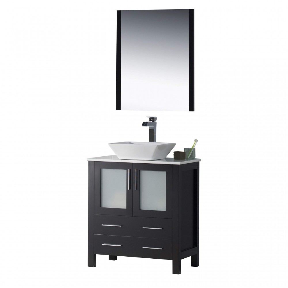 Sydney 30 Inch Vanity with Ceramic Vessel Sink & Mirror - Espresso Sydney 30 Inch Vanity with Ceramic Vessel Sink & Mirror - Espresso