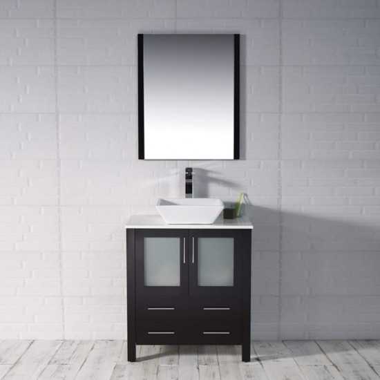 Sydney 30 Inch Vanity with Ceramic Vessel Sink & Mirror - Espresso