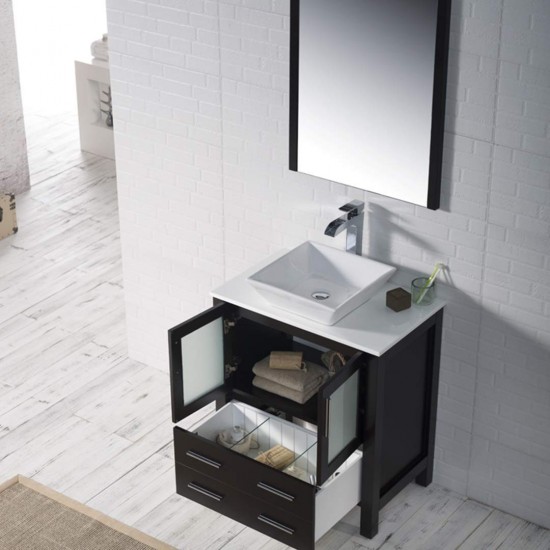 Sydney 30 Inch Vanity with Ceramic Vessel Sink & Mirror - Espresso