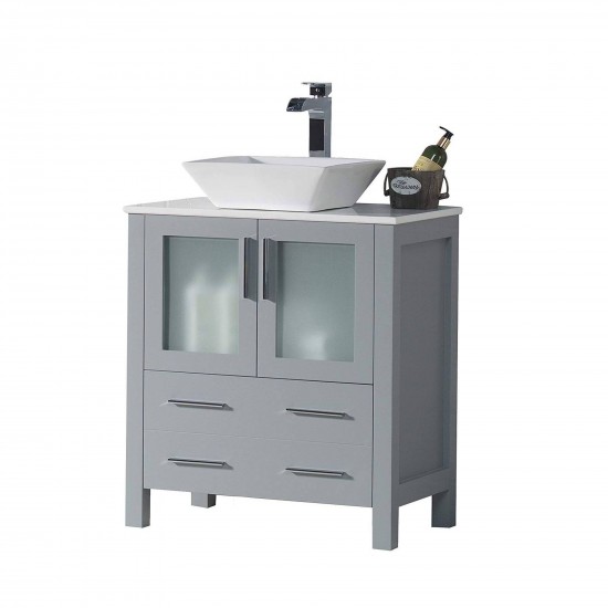 Sydney 30 Inch Vanity with Ceramic Vessel Sink - Metal Grey