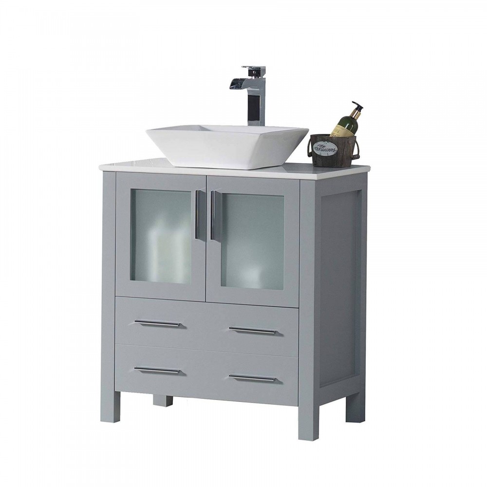 Sydney 30 Inch Vanity with Ceramic Vessel Sink - Metal Grey Sydney 30 Inch Vanity with Ceramic Vessel Sink - Metal Grey