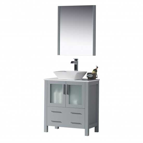 Sydney 30 Inch Vanity with Ceramic Vessel Sink & Mirror - Metal Grey