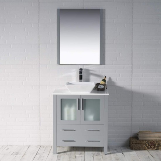 Sydney 30 Inch Vanity with Ceramic Vessel Sink & Mirror - Metal Grey