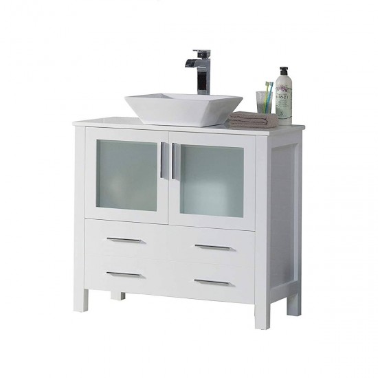 Sydney 36 Inch Vanity with Ceramic Vessel Sink - White