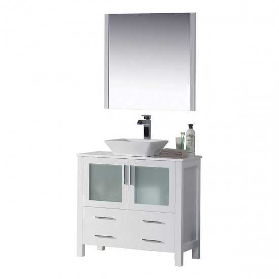 Sydney 36 Inch Vanity with Ceramic Vessel Sink & Mirror - White