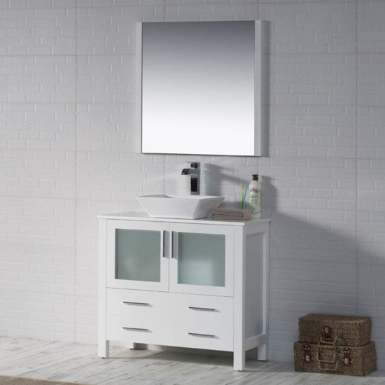 Sydney 36 Inch Vanity with Ceramic Vessel Sink & Mirror - White