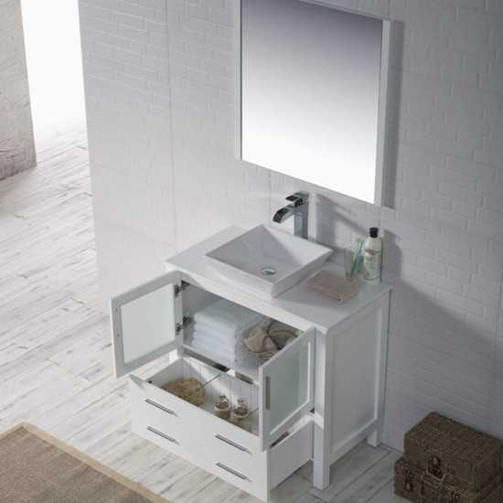 Sydney 36 Inch Vanity with Ceramic Vessel Sink & Mirror - White