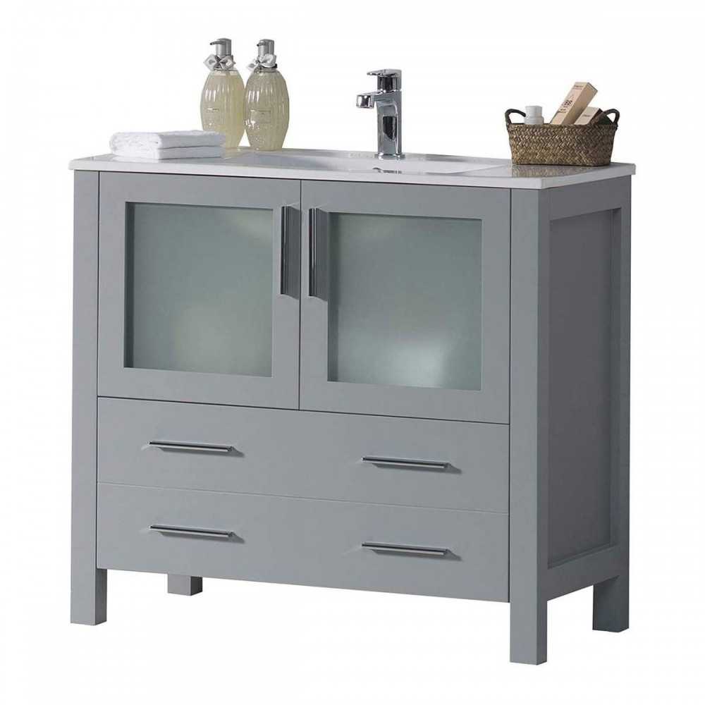 Sydney 36 Inch Vanity with Ceramic Sink - Metal Grey