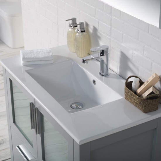 Sydney 36 Inch Vanity with Ceramic Sink - Metal Grey