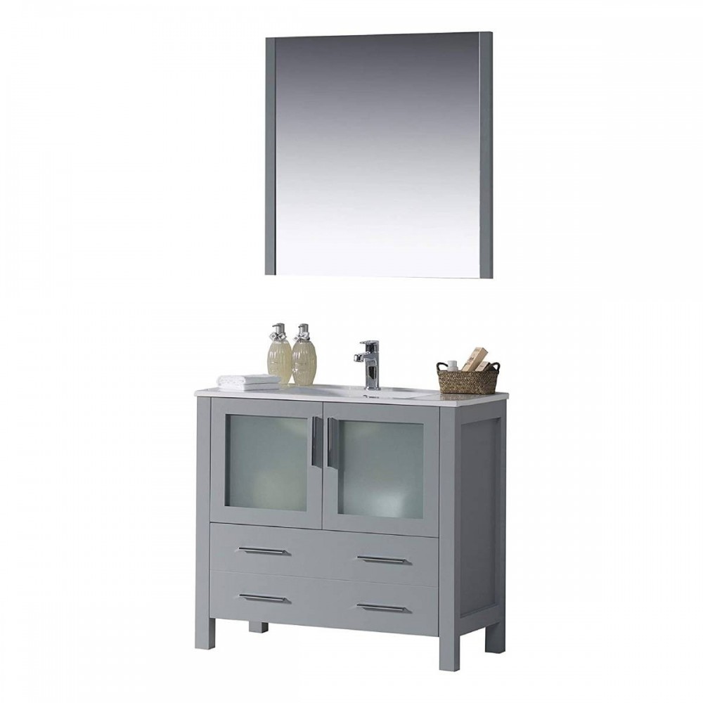 Sydney 36 Inch Vanity with Ceramic Sink & Mirror - Metal Grey
