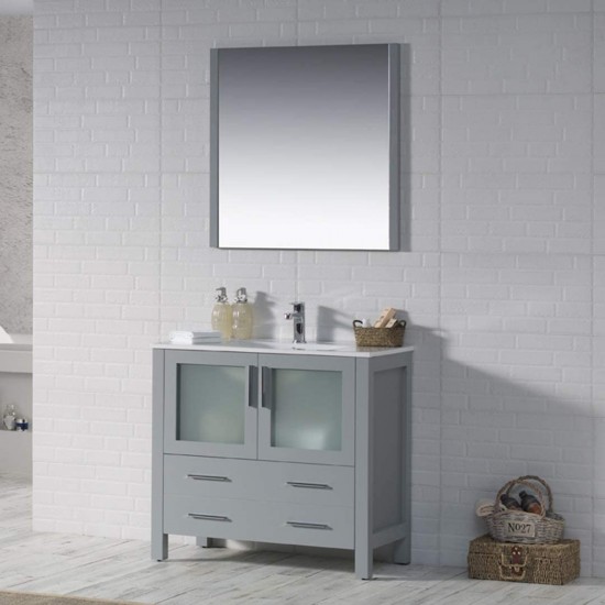 Sydney 36 Inch Vanity with Ceramic Sink & Mirror - Metal Grey
