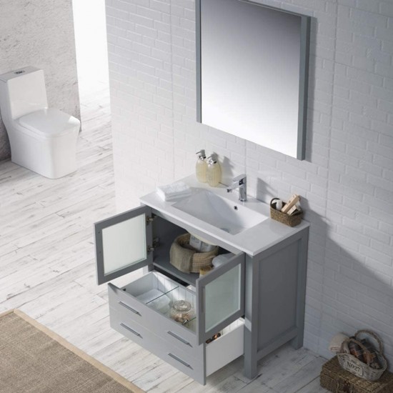 Sydney 36 Inch Vanity with Ceramic Sink & Mirror - Metal Grey