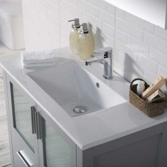 Sydney 36 Inch Vanity with Ceramic Sink & Mirror - Metal Grey