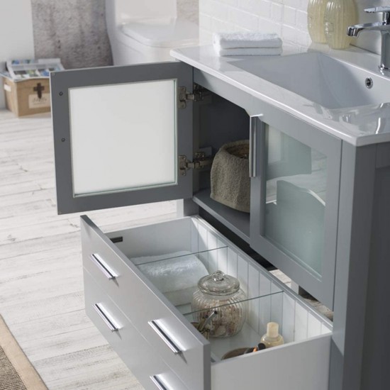 Sydney 36 Inch Vanity with Ceramic Sink & Mirror - Metal Grey