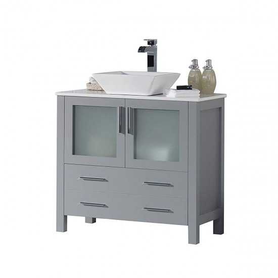 Sydney 36 Inch Vanity with Ceramic Vessel Sink - Metal Grey