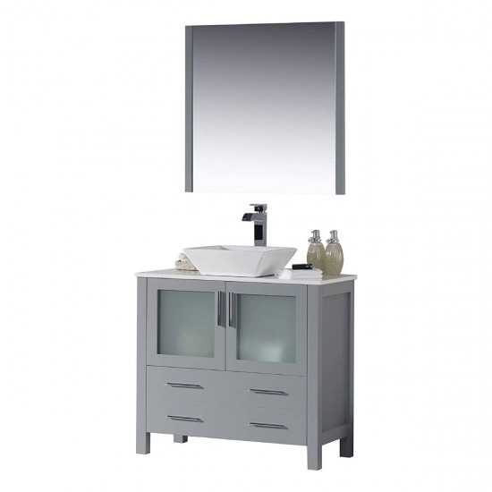 Sydney 36 Inch Vanity with Ceramic Vessel Sink & Mirror - Metal Grey