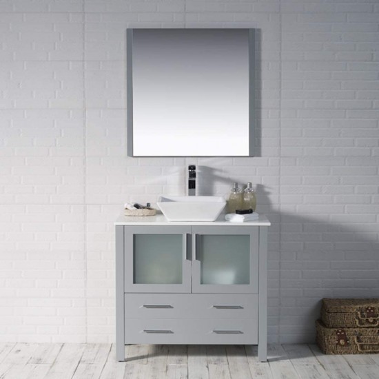 Sydney 36 Inch Vanity with Ceramic Vessel Sink & Mirror - Metal Grey