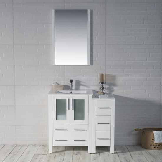 Sydney 36 Inch Vanity Base only with Side Cabinet - White