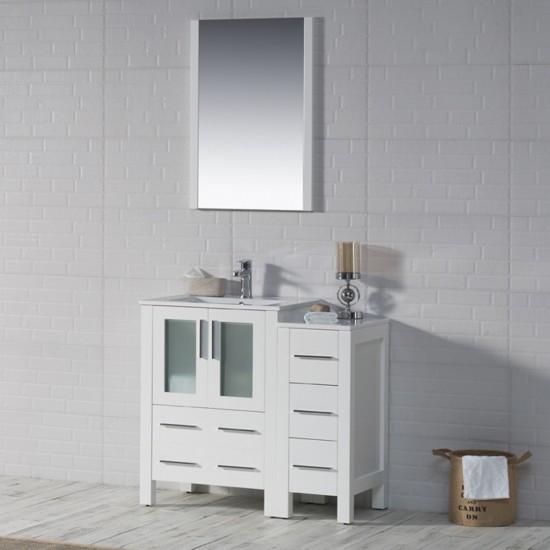 Sydney 36 Inch Vanity Base only with Side Cabinet - White