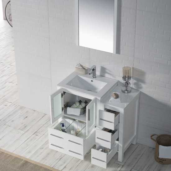 Sydney 36 Inch Vanity Base only with Side Cabinet - White