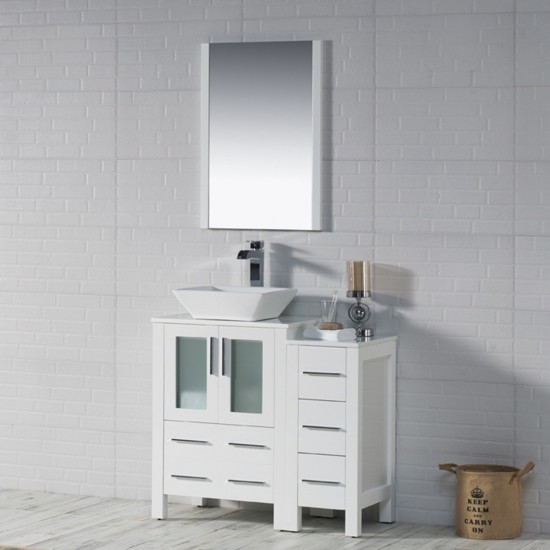 Sydney 36 Inch Vanity Base only with Side Cabinet - White