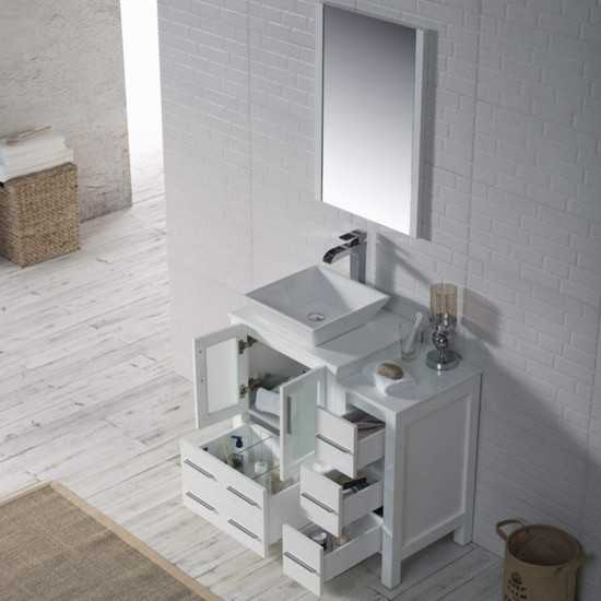 Sydney 36 Inch Vanity with Ceramic Vessel Sink & Mirror & Side Cabinet - White