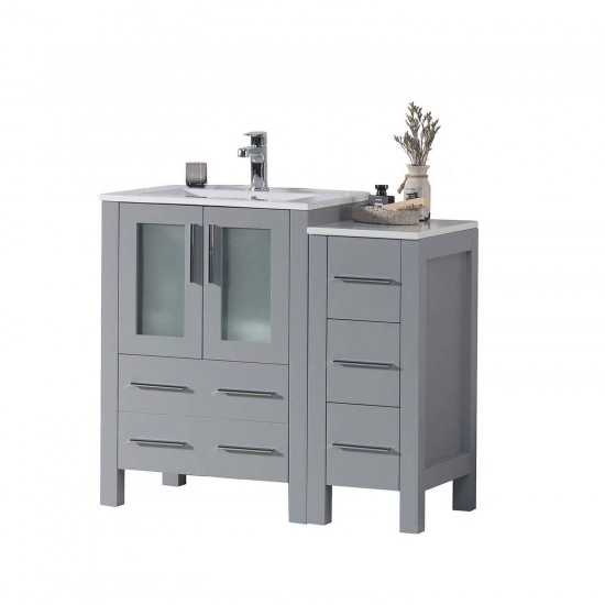 Sydney 36 Inch Vanity Base only with Side Cabinet - Metal Grey