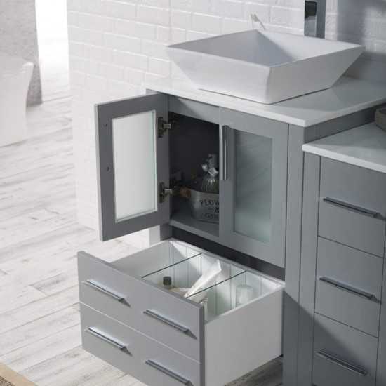 36 Inch Vanity with Ceramic Vessel Sink & Mirror & Side Cabinet - Metal Grey