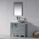 36 Inch Vanity with Ceramic Vessel Sink & Mirror & Side Cabinet - Metal Grey