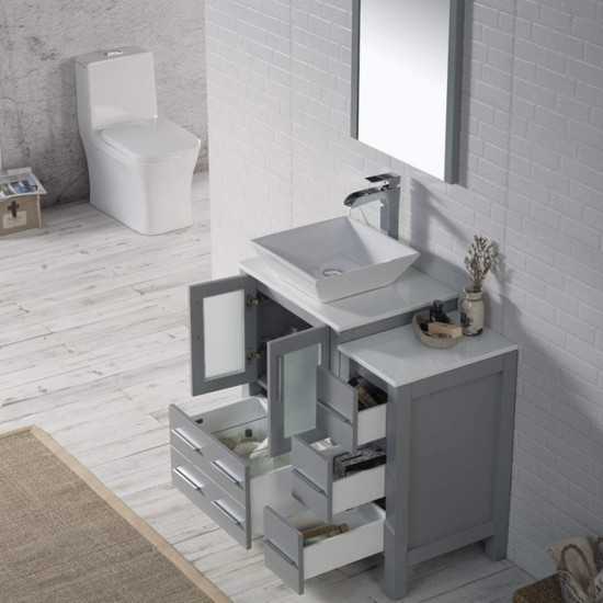 36 Inch Vanity with Ceramic Vessel Sink & Mirror & Side Cabinet - Metal Grey