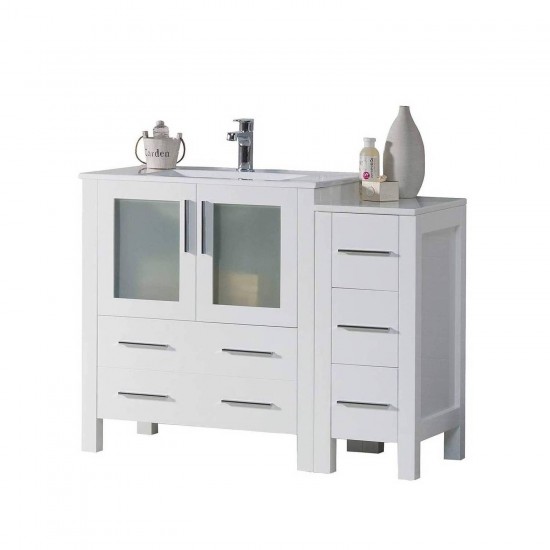 Sydney 42 Inch Vanity Base only with Side Cabinet - White