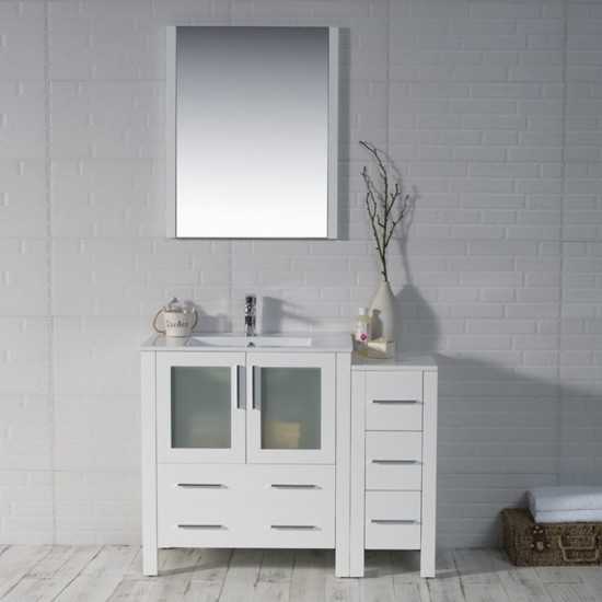 Sydney 42 Inch Vanity Base only with Side Cabinet - White