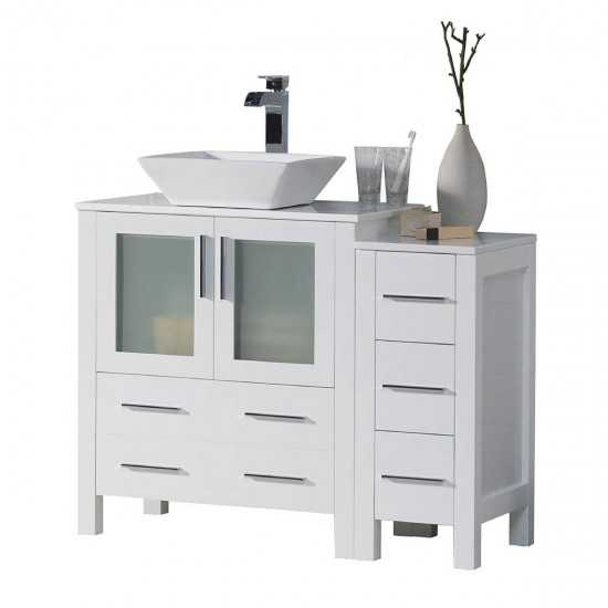 Sydney 42 Inch Vanity with Ceramic Vessel Sink & Side Cabinet - White