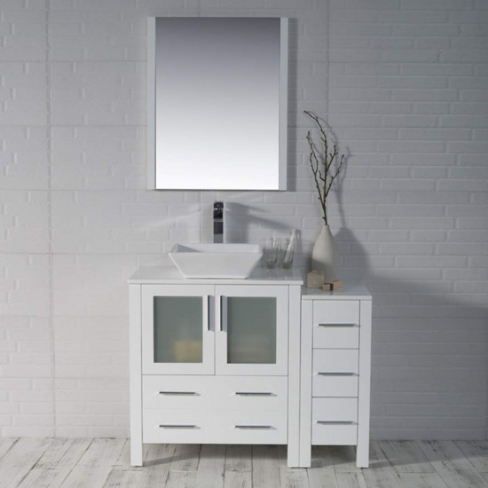 Sydney 42 Inch Vanity with Ceramic Vessel Sink & Side Cabinet - White