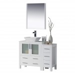 Sydney 42 Inch Vanity with Ceramic Vessel Sink & Mirror & Side Cabinet - White