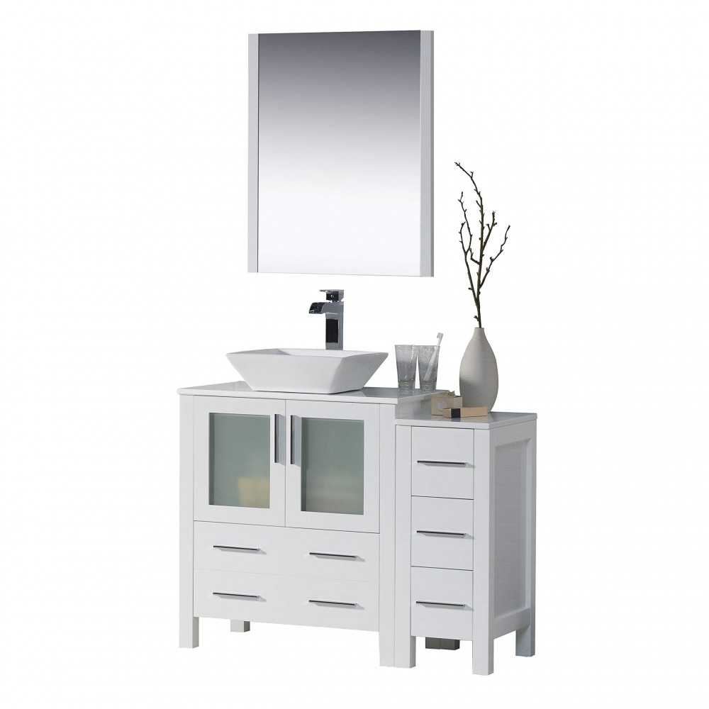 Sydney 42 Inch Vanity with Ceramic Vessel Sink & Mirror & Side Cabinet - White