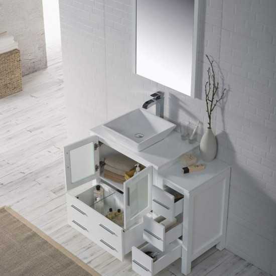 Sydney 42 Inch Vanity with Ceramic Vessel Sink & Mirror & Side Cabinet - White