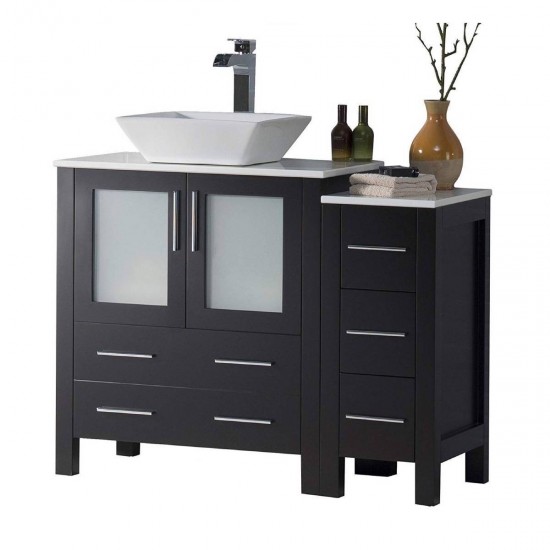 Sydney 42 Inch Vanity with Ceramic Vessel Sink & Side Cabinet - Espresso