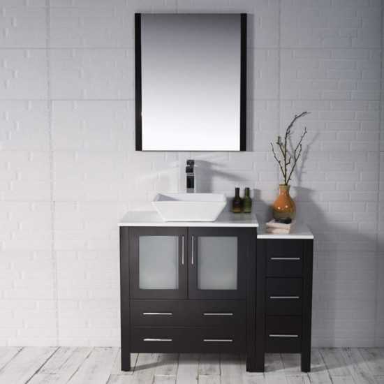 Sydney 42 Inch Vanity with Ceramic Vessel Sink & Side Cabinet - Espresso