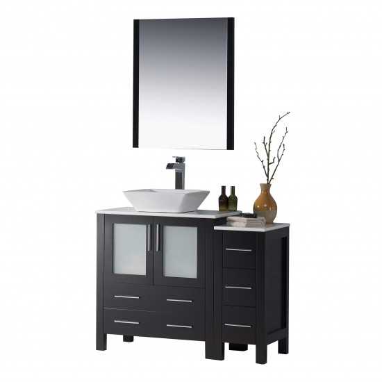 42 Inch Vanity with Ceramic Vessel Sink & Mirror & Side Cabinet - Espresso