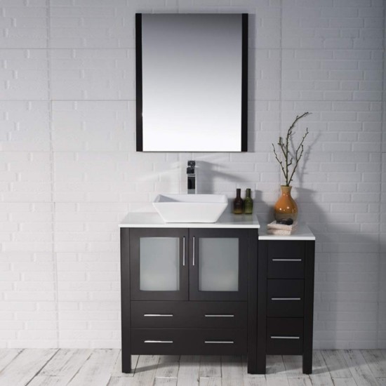 42 Inch Vanity with Ceramic Vessel Sink & Mirror & Side Cabinet - Espresso