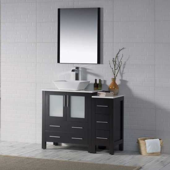 42 Inch Vanity with Ceramic Vessel Sink & Mirror & Side Cabinet - Espresso