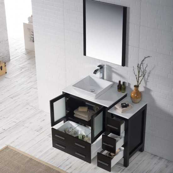 42 Inch Vanity with Ceramic Vessel Sink & Mirror & Side Cabinet - Espresso