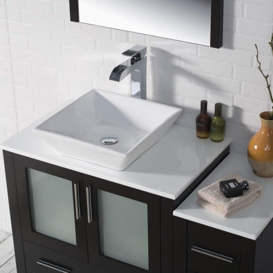 42 Inch Vanity with Ceramic Vessel Sink & Mirror & Side Cabinet - Espresso